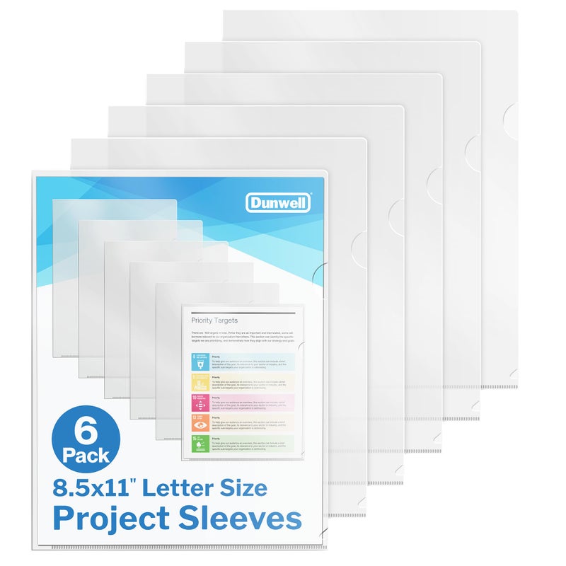 Dunwell Clear Folders for Documents, Plastic 8.5x11 File Sleeves for Document Protection, Filing, Storage, Organization (6 Pack) Transparent Folders with Pockets, Durable Letter Size Document Holder - Image 1